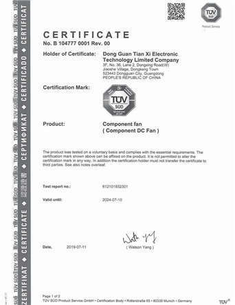 TUV certificate